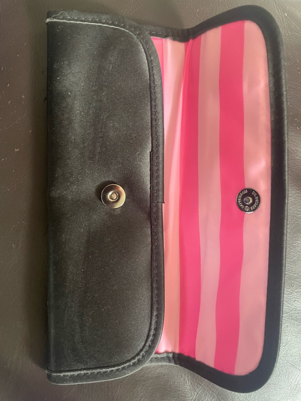 Victoria secret Black makeup brush holder with Pink Stripe Interior